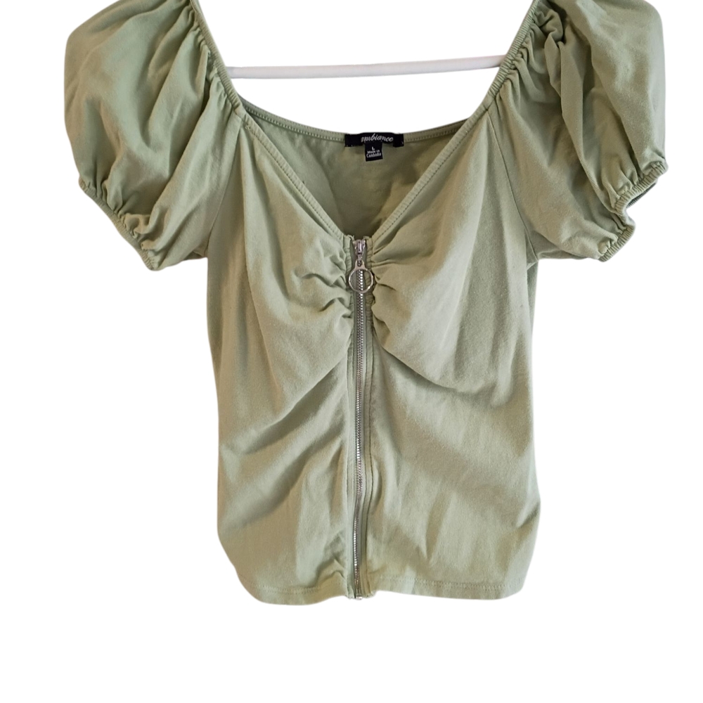 Ambiance Light Green Puff Sleeve Blouse